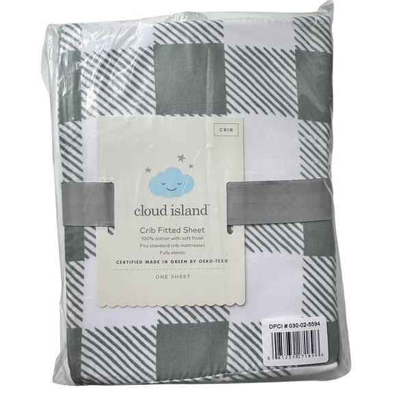 Cloud Island Crib Fitted Sheet Green Gingham – 100% Cotton NWT - Picture 1 of 3